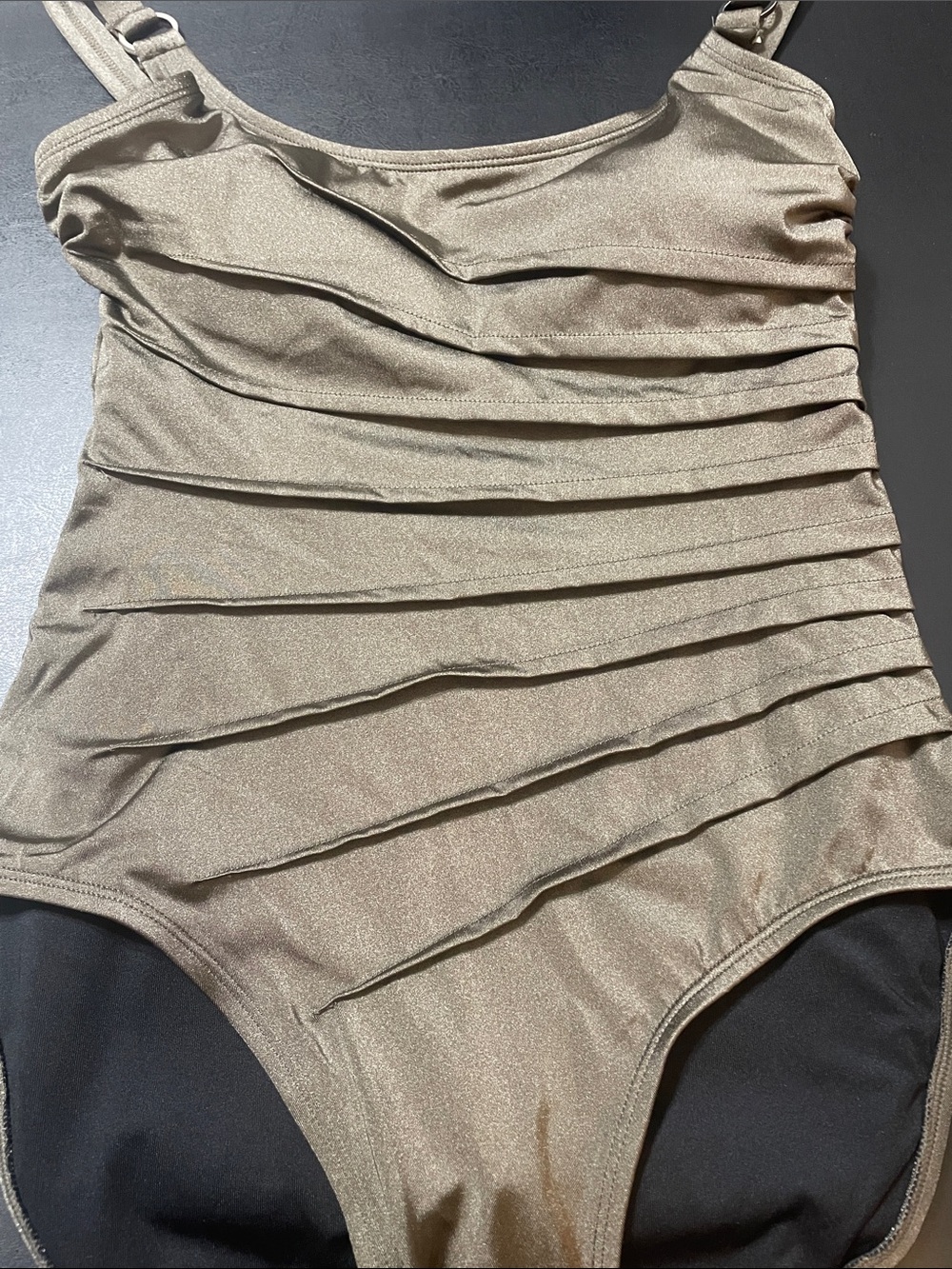 Calvin Klein Metallic Taupe One-Piece swimsuit Sz. 8 NWOT adjustable straps